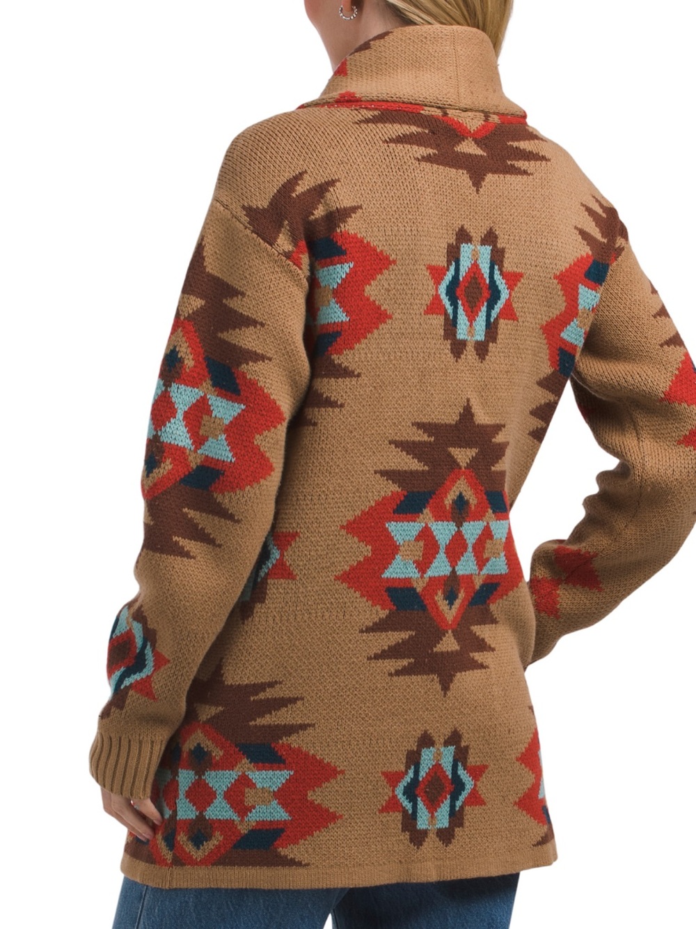 Lucky Brand Open-Front Aztec Pattern Cardigan Sweater - Tan - Picture 2 of 2